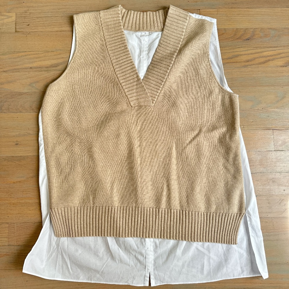 Naadam COTTON CASHMERE MIXED MEDIA Sweater Vest V-NECK IN LATTE